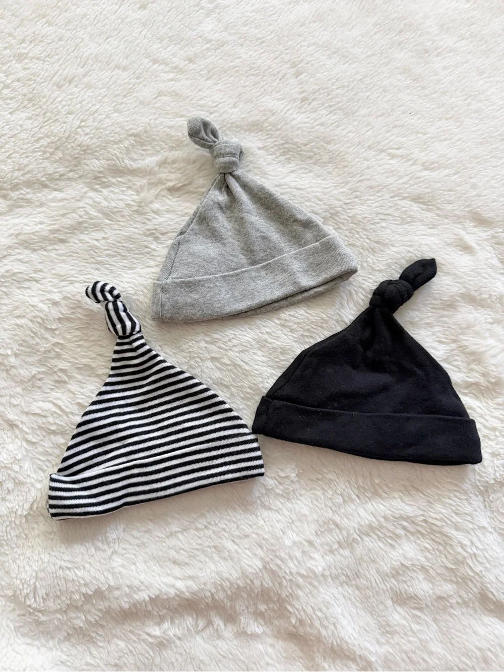 Cloud Island Baby Hats Set of 3 Black Gray Stripes Size Newborn
